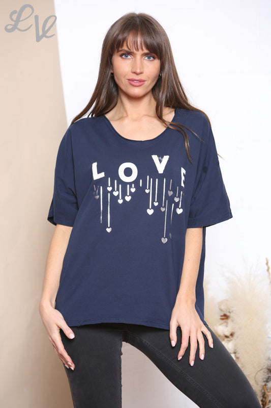 Ladies LOVE Lettering Top Navy