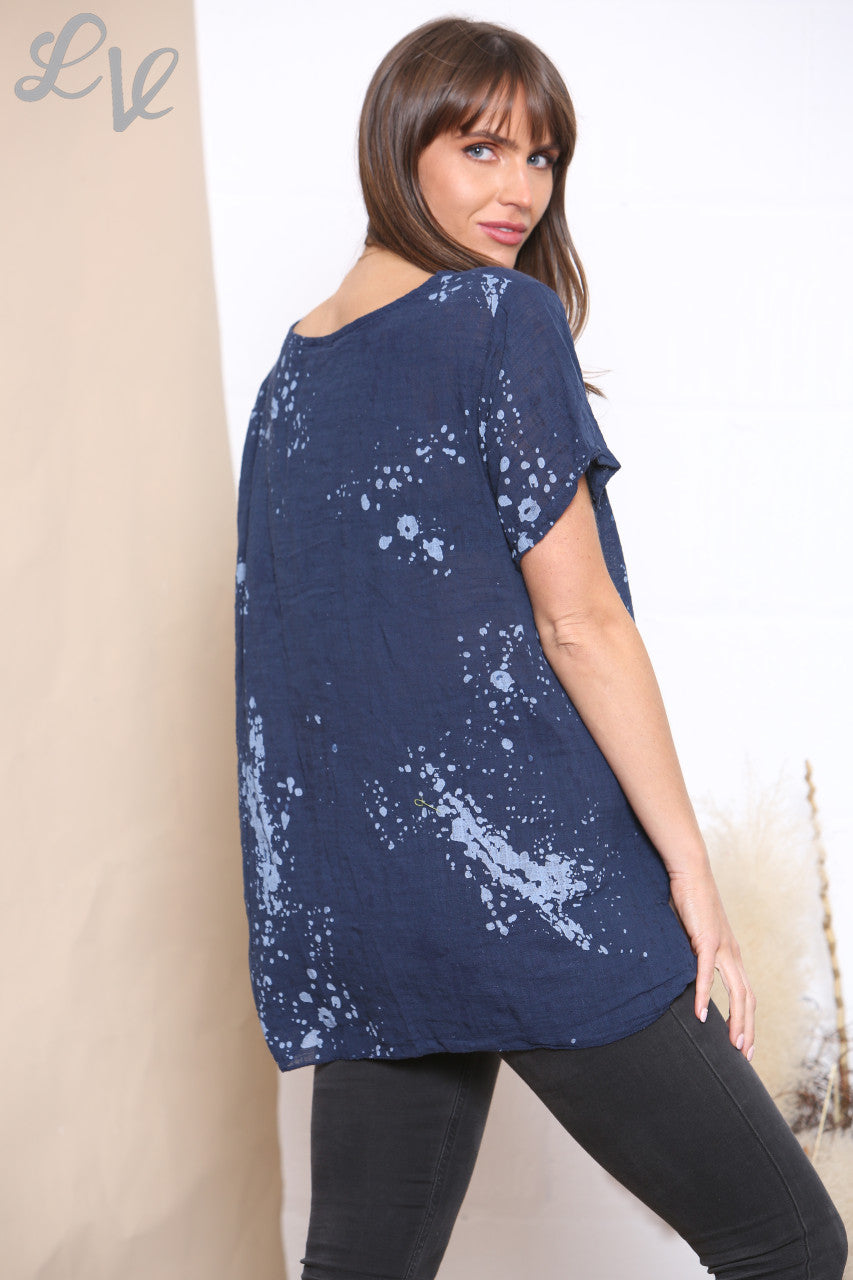 Ladies Paint Splash Print Top Navy