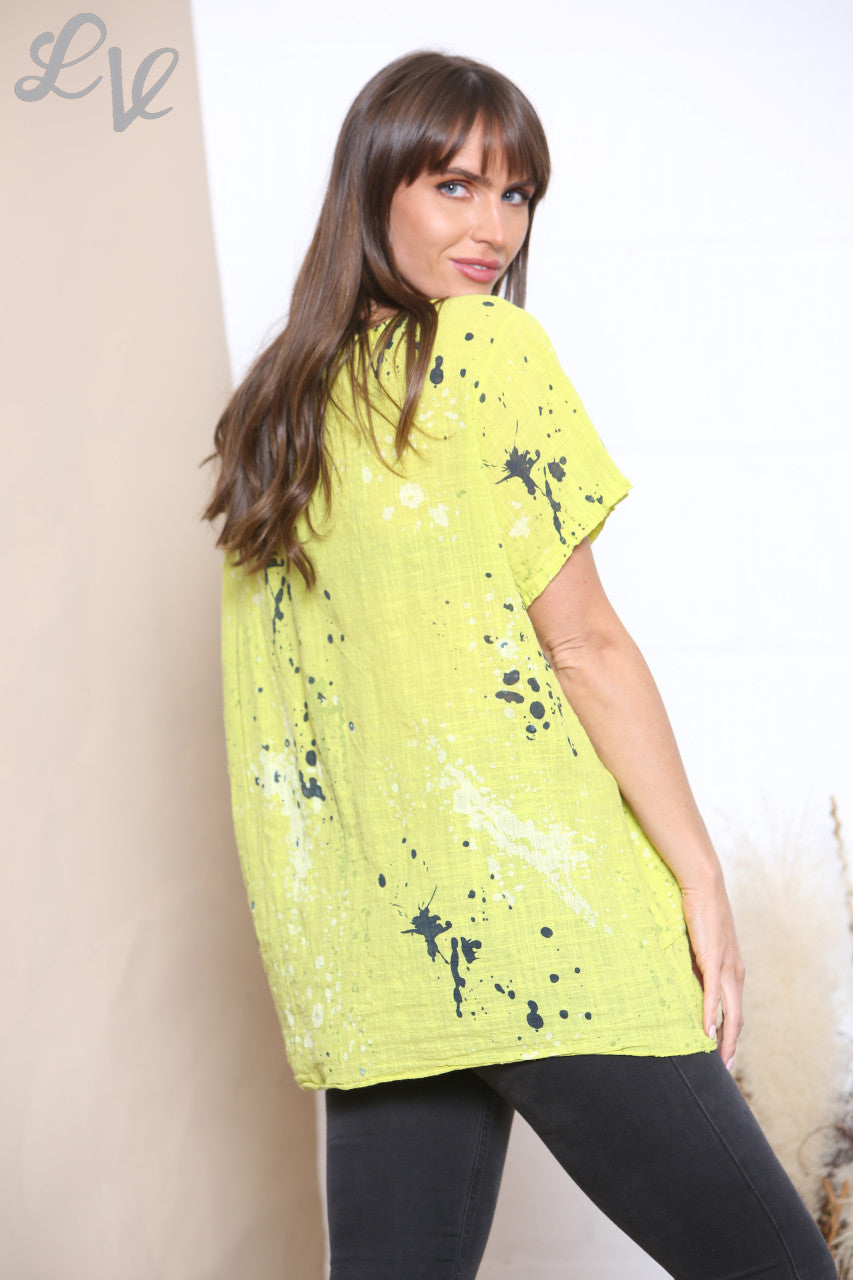 Ladies Paint Splash Print Top Lime