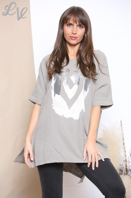 Ladies Foil Smile Top Taupe