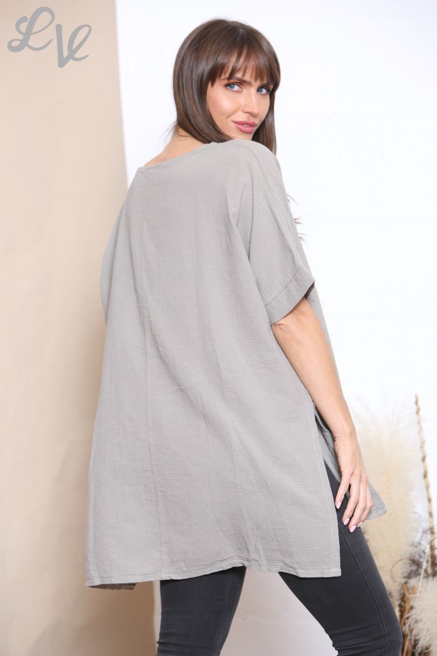 Ladies Foil Smile Top Taupe