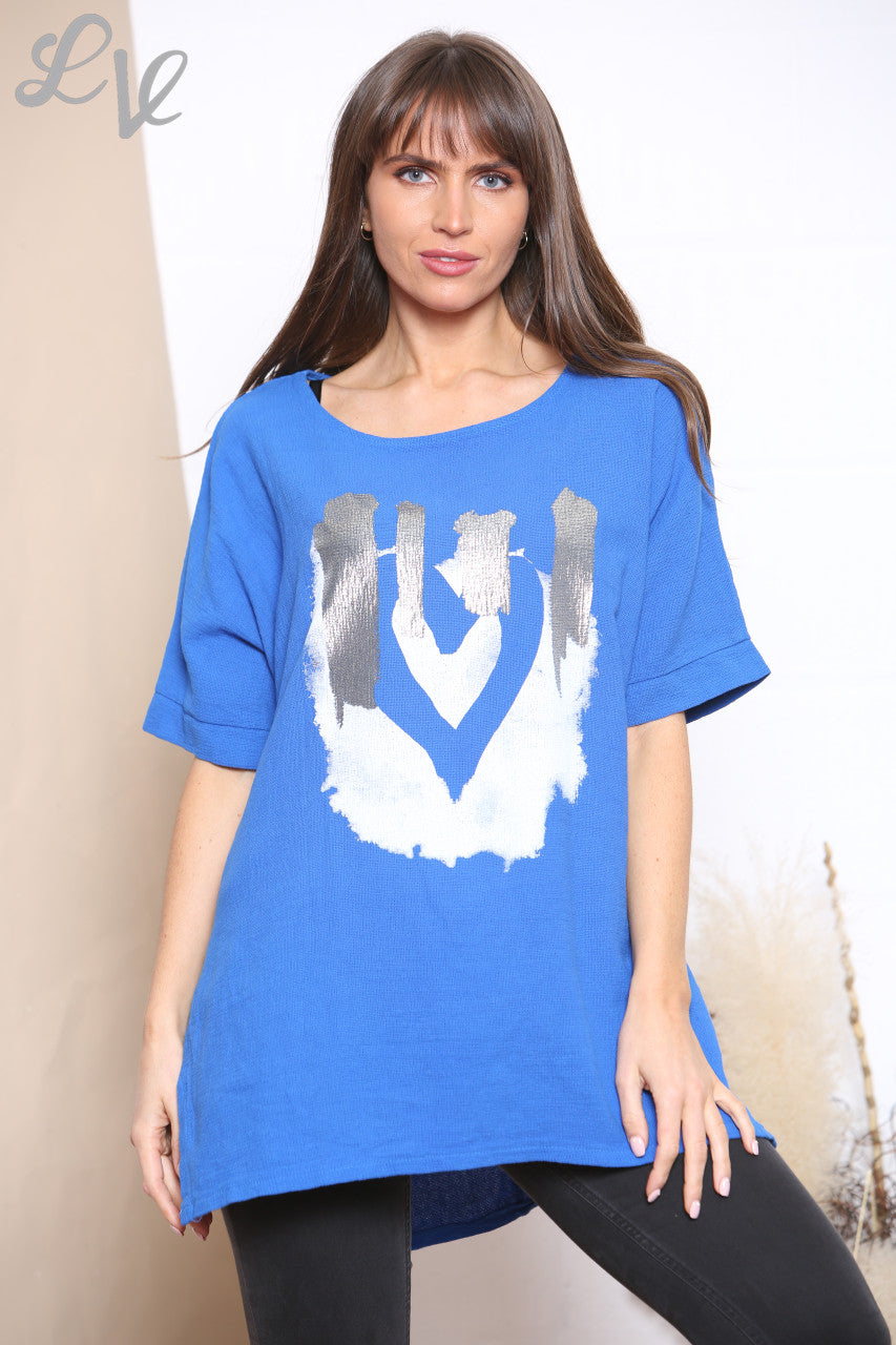 Ladies Foil Smile Top Royal Blue