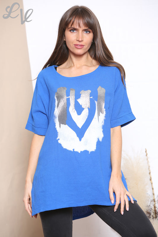Ladies Foil Smile Top Royal Blue