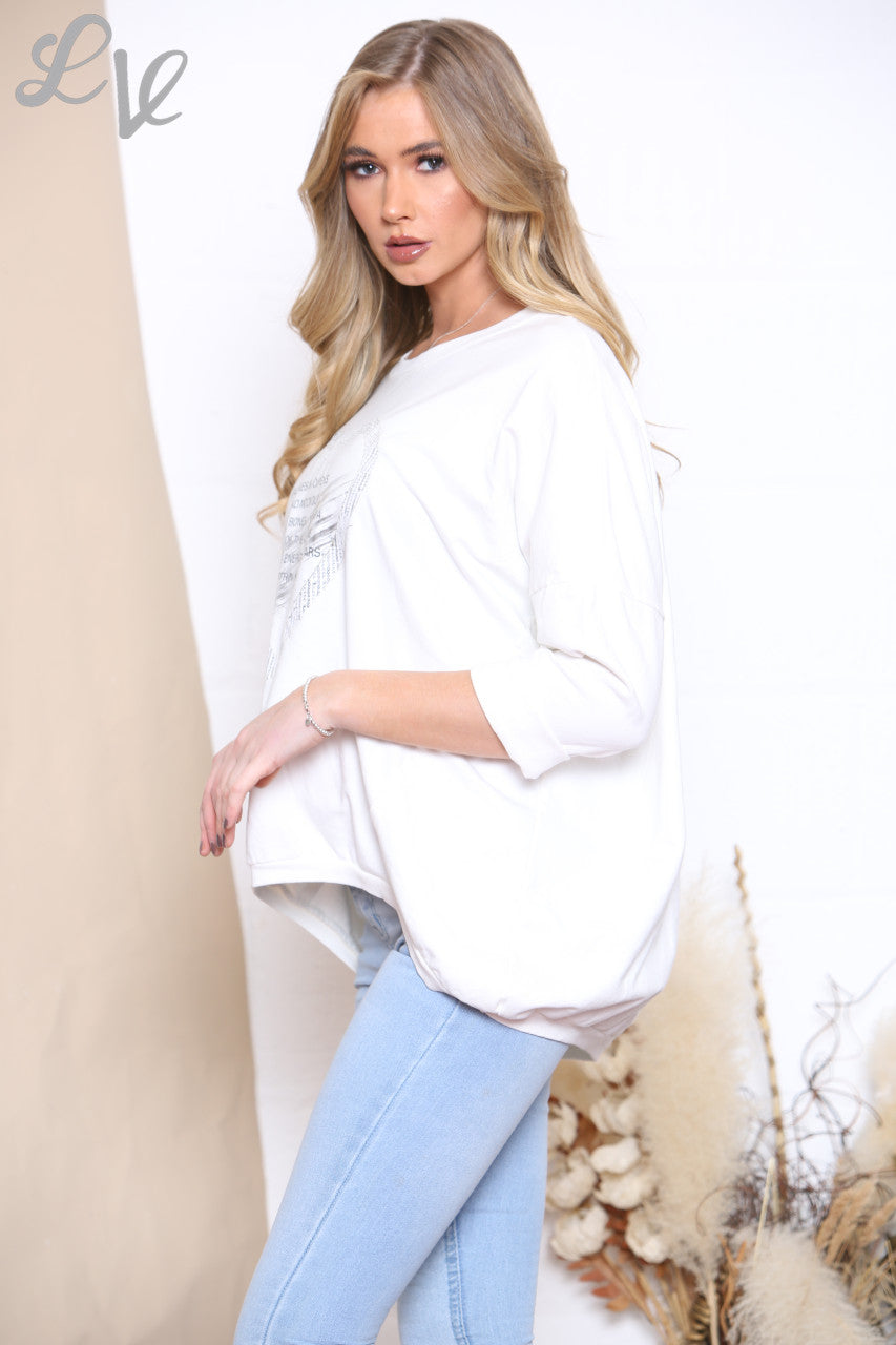 Ladies Quote Heart Graphic Sweatshirt Top White