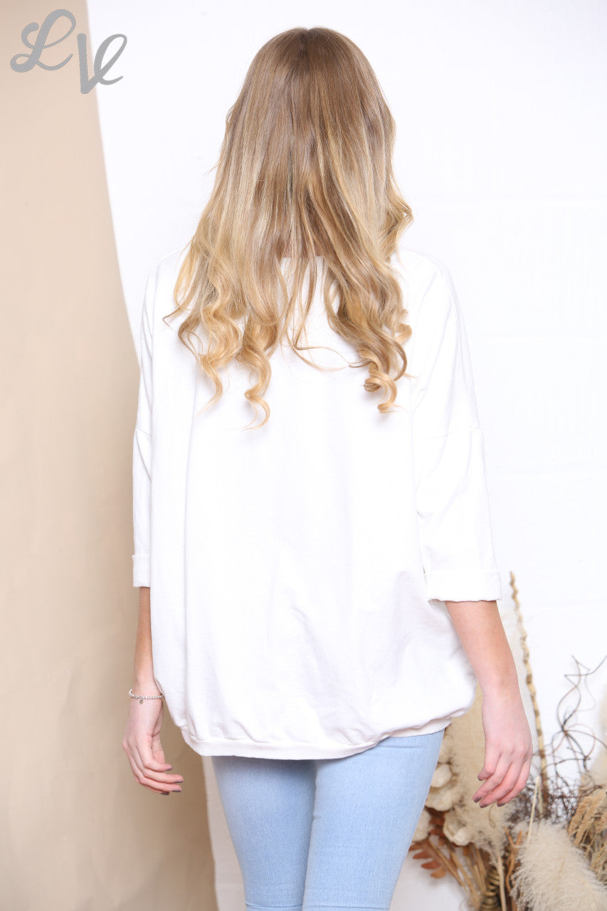 Ladies Quote Heart Graphic Sweatshirt Top White