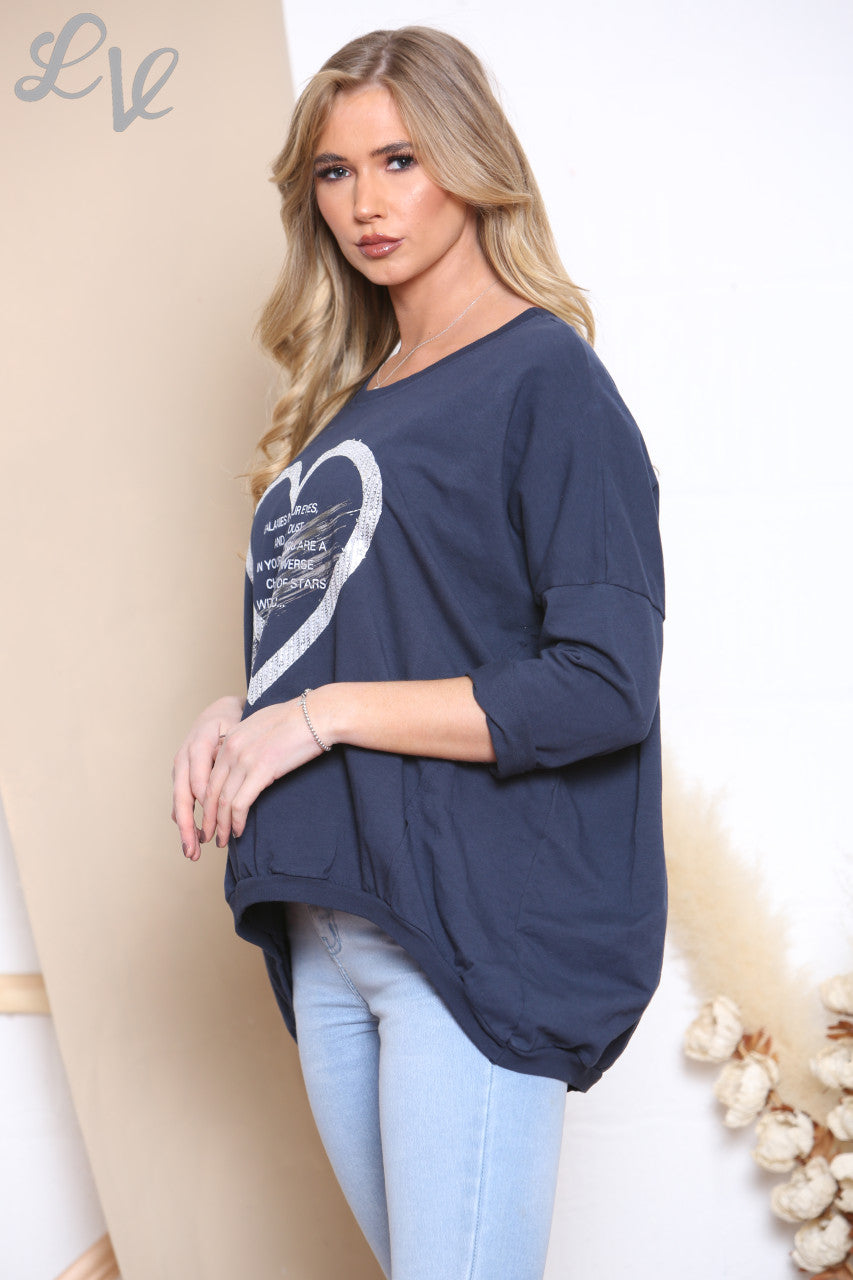 Dames Sweater Top met Hart Graphic Navy