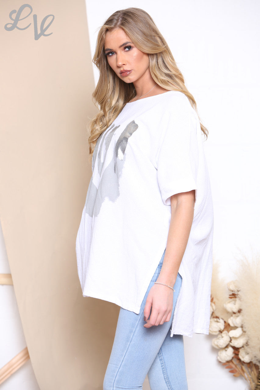 Ladies Foil Smile Top White