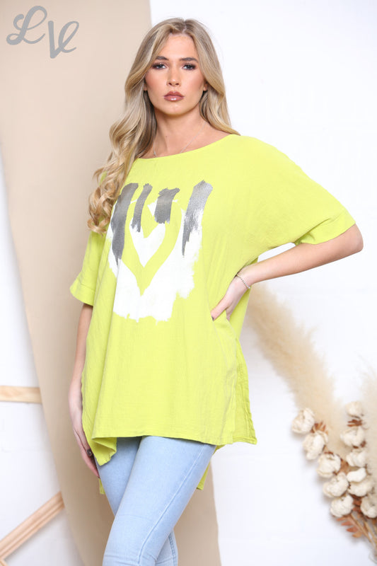 Ladies Foil Smile Top Lime