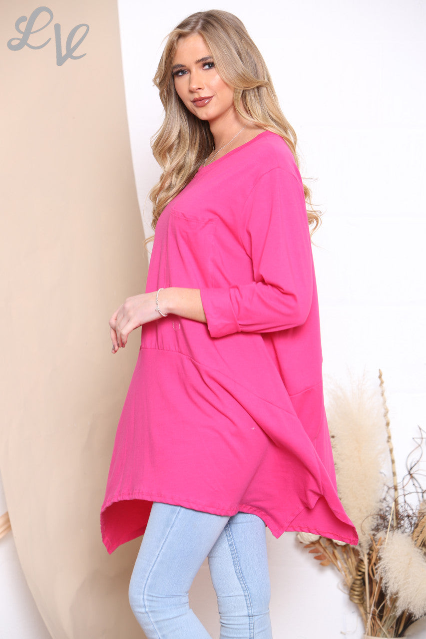 Ladies Plain Pocket Front Sweatshirt Top Cerise