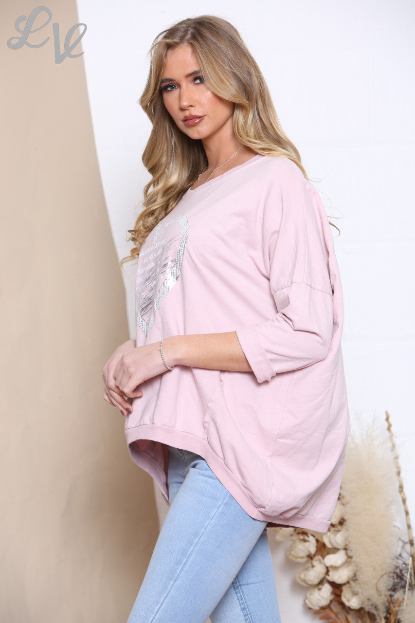 Dames Quote Hart Grafisch Sweatshirt Top Dusty Roze