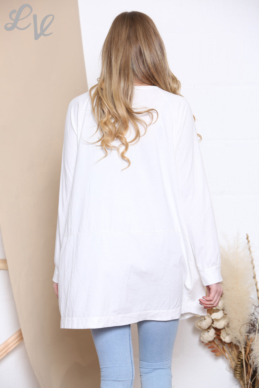 Ladies Sequin Pocket Tunic Top White