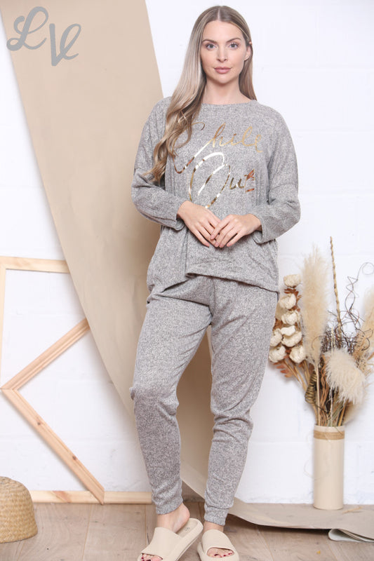 Ladies Chill Out Loungewear Set Stone Unit Price WAS £16.99 NOW £8.99