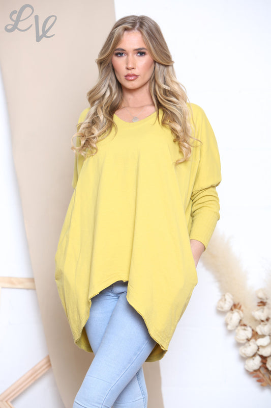 Ladies Contrast Knitted Sleeve Sweatshirt Top Mustard