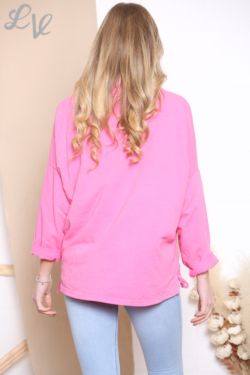Ladies Script & Heart Graphic Sweatshirt Top Cerise