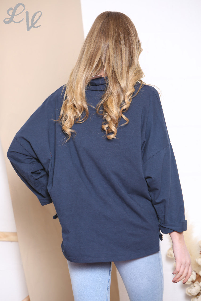 Dames Sweatshirt Top Marine met Lettertype & Hartafbeelding