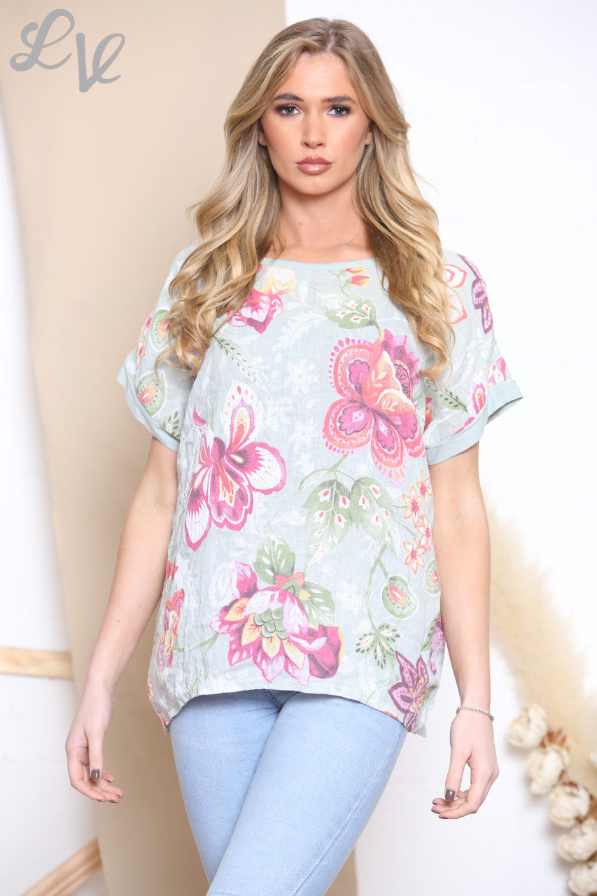 Ladies Colourful Floral Print Top Tiffany