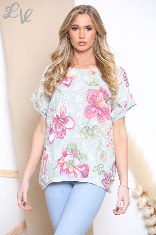 Ladies Colourful Floral Print Top Tiffany