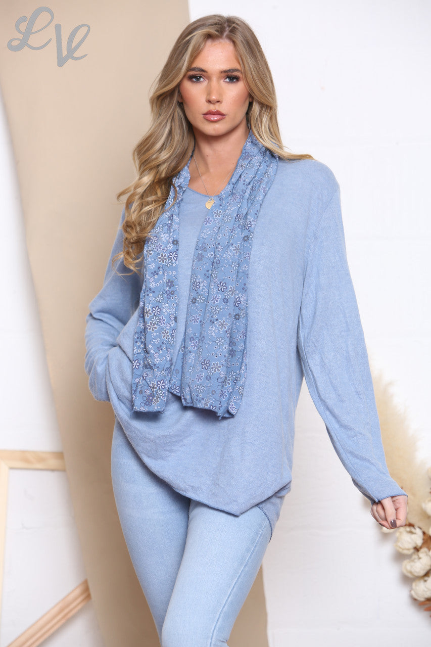 Ladies Floral Print Scarf Top Denim