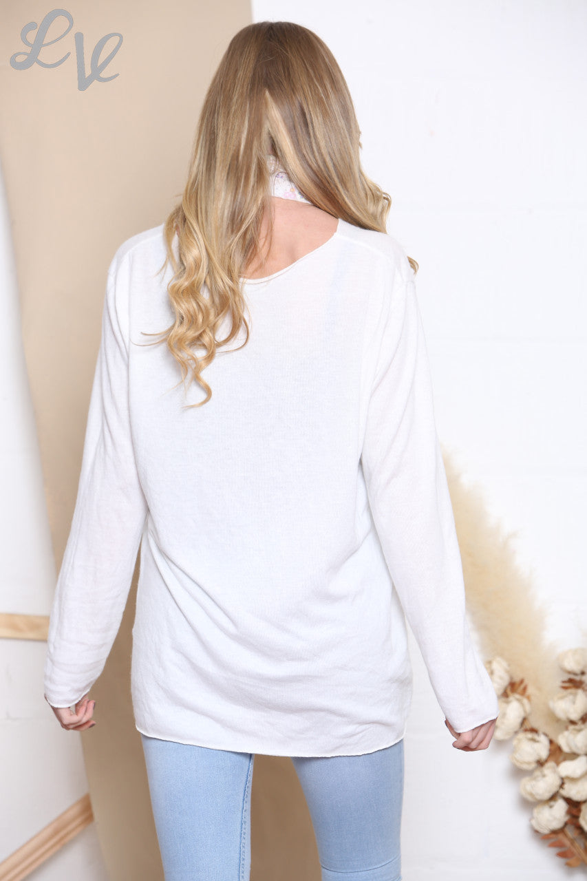 Ladies Floral Print Scarf Top White