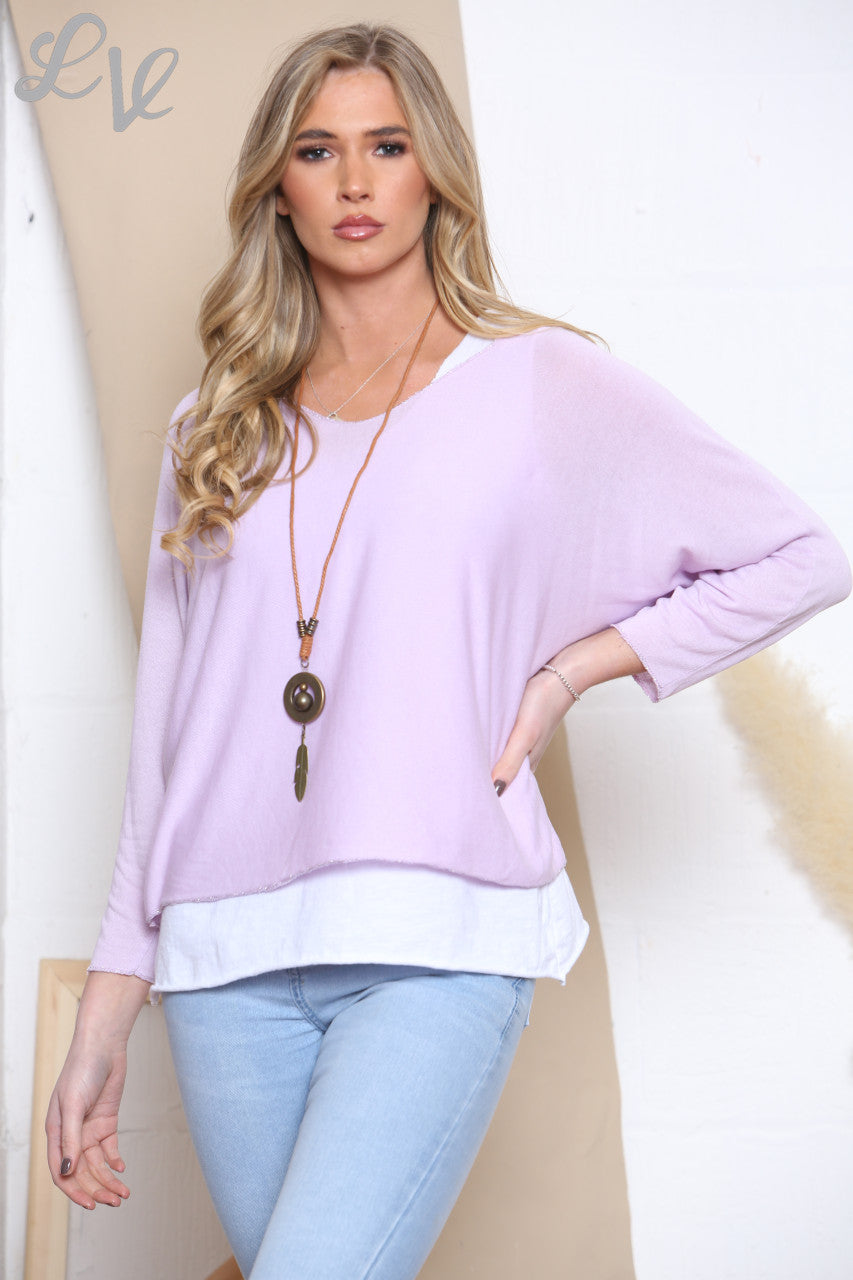 PLAIN 2 LAYER TOP WITH NECKLACE LILAC