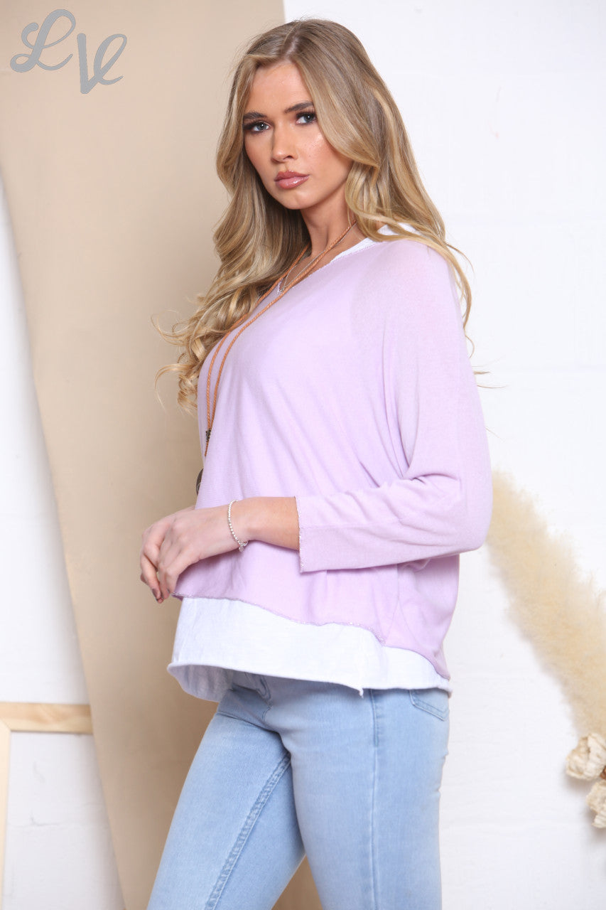 PLAIN 2 LAYER TOP WITH NECKLACE LILAC