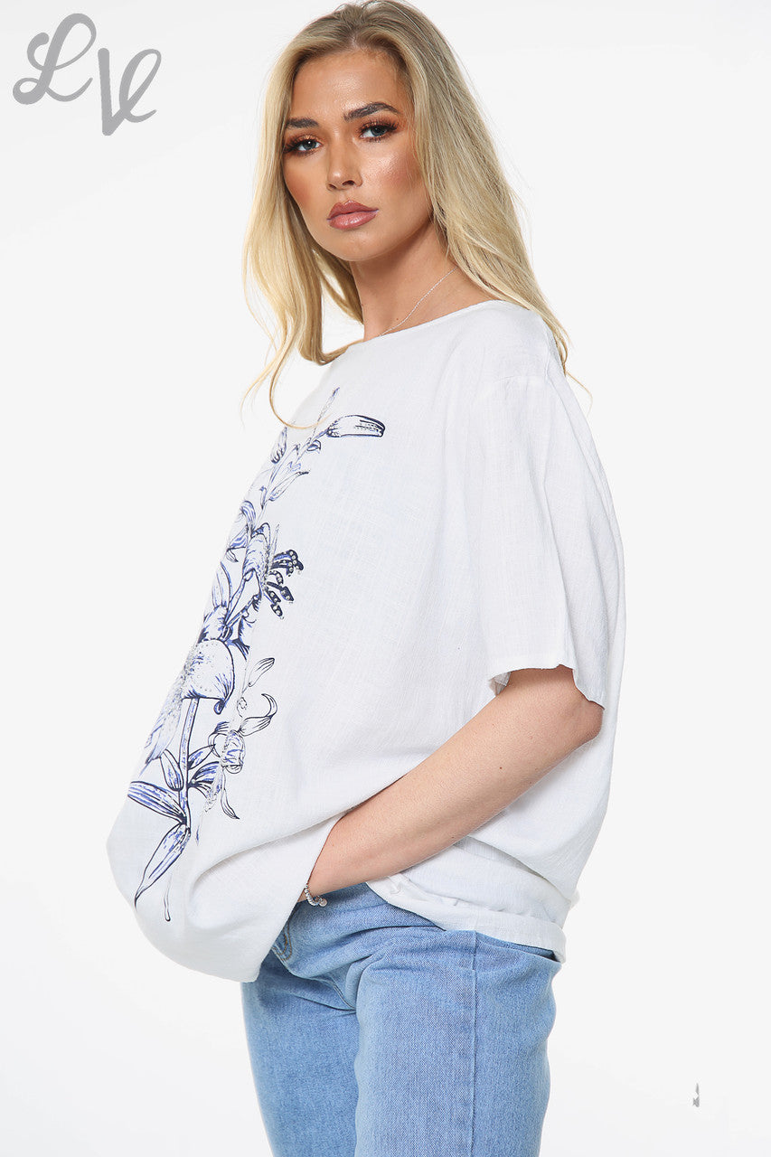 Ladies Tulip Flower Print Top White Unit Price £8.99