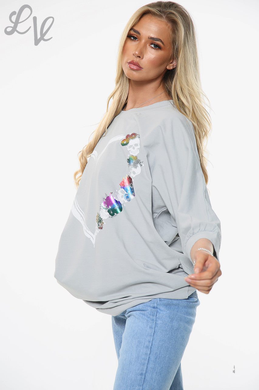 Dames Skull Heart Grafische Top Jeansstukprijs £14.99
