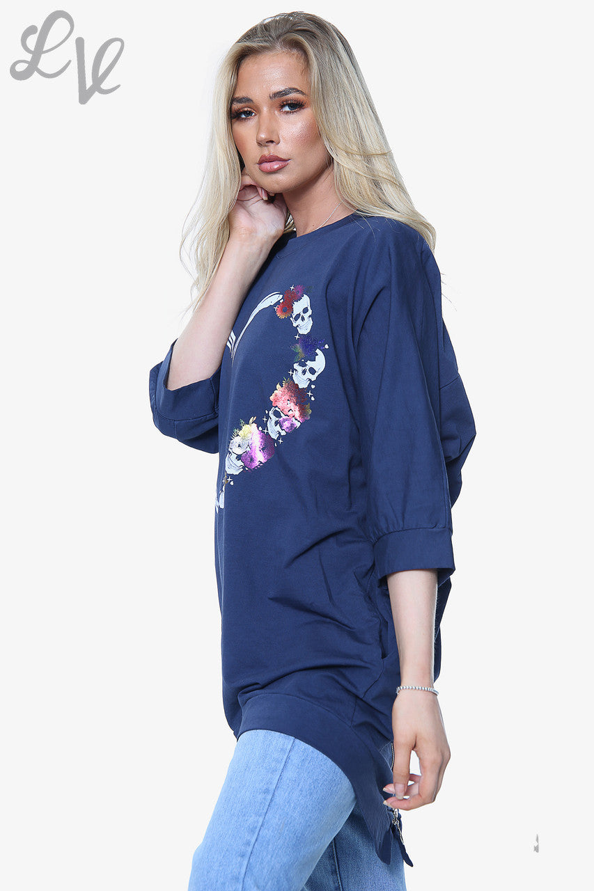 Dames Skull Heart Graphic Top Marineblauwe eenheidsprijs €14,99