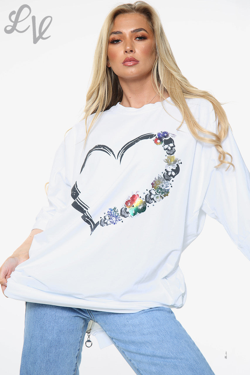 Ladies Skull Heart Graphic Top White Unit Price £14.99