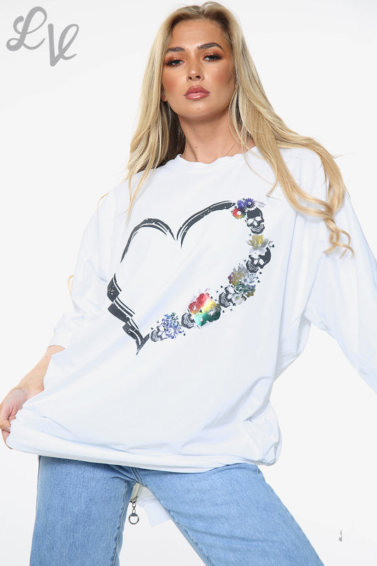 Ladies Skull Heart Graphic Top White Unit Price £14.99