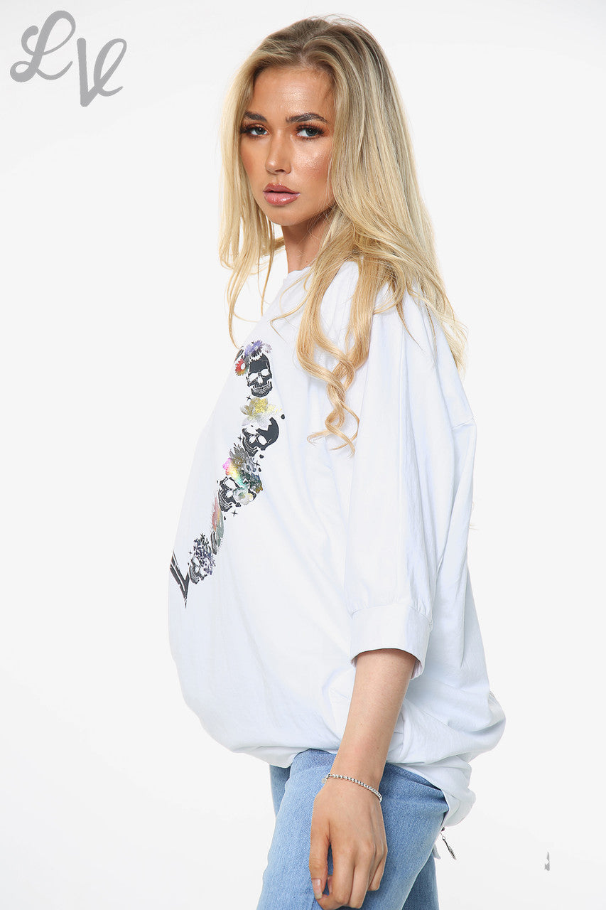Ladies Skull Heart Graphic Top White Unit Price £14.99