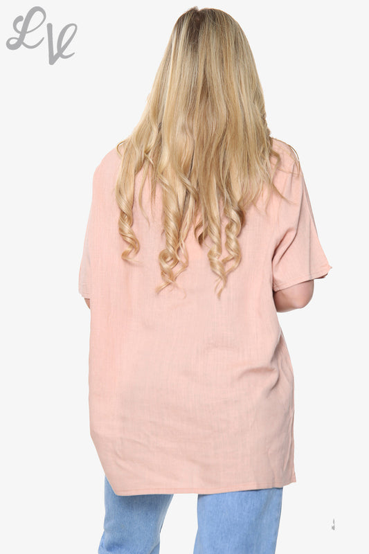 Ladies Feather Print Top Dusty Pink Unit Price £10.99