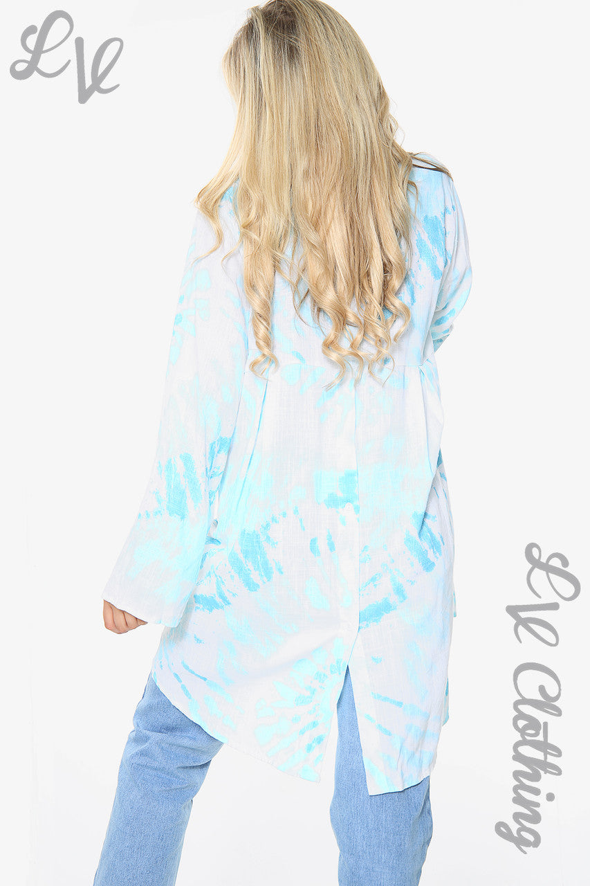 Dames Tie-Dye Swirl Print Tuniektop Met Knoopsluiting Achter Tiffany Stukprijs £ 10,99