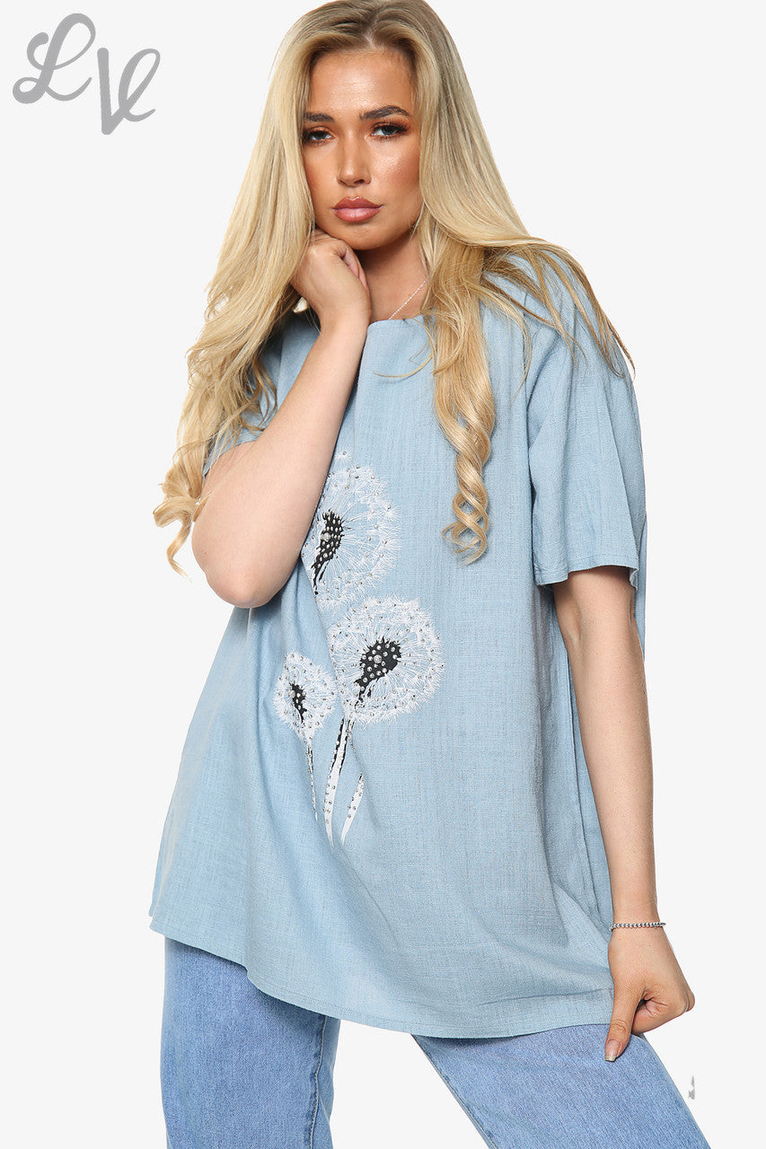 Dames Top met Paardenbloemprint Tiffany Blue Prijs per eenheid €8,99