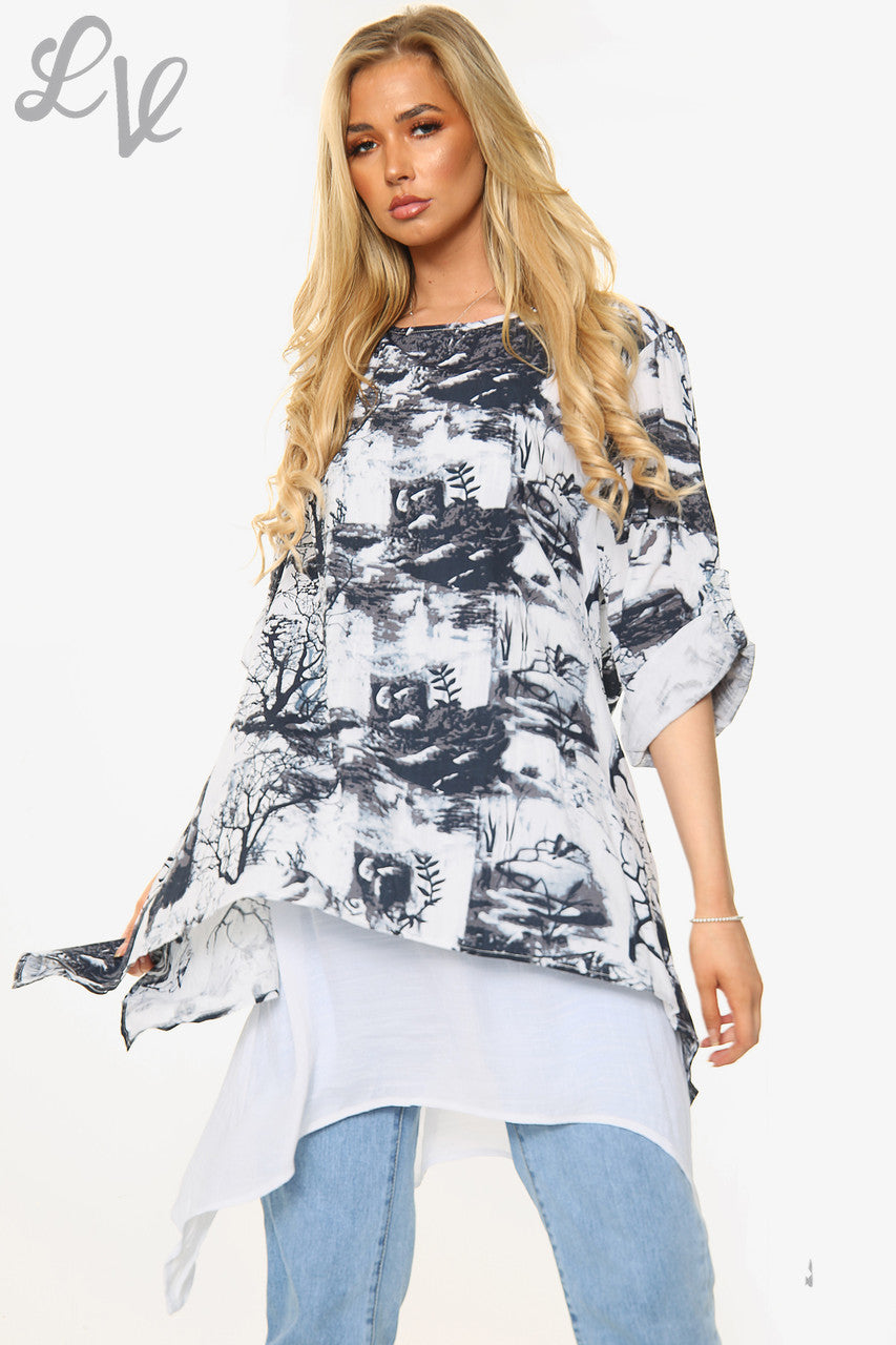 Ladies Garden Outline Print Tuniek Top Zwart Prijs WAS €10,99 NU €6,99