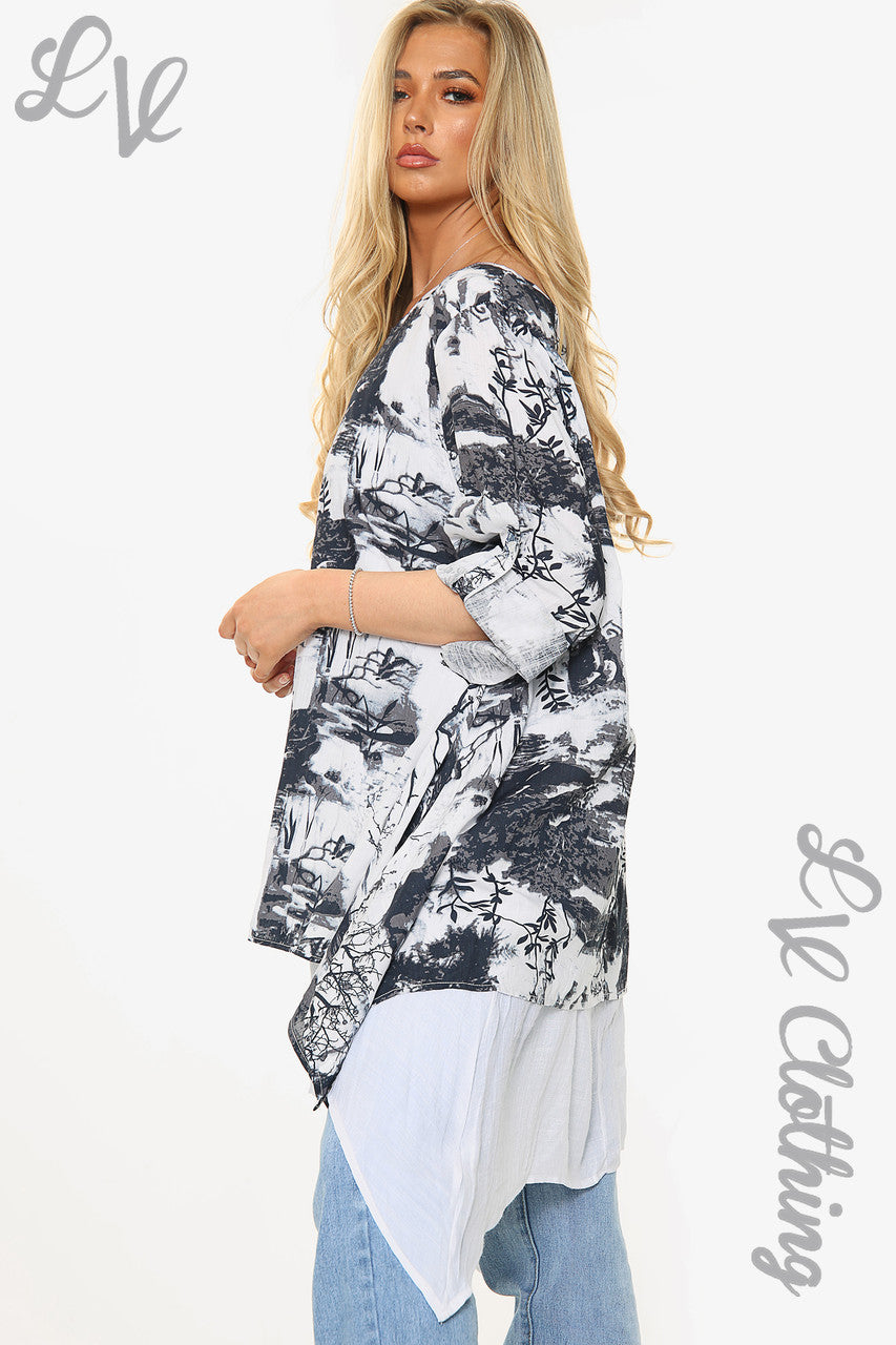 Ladies Garden Outline Print Tuniek Top Zwart Prijs WAS €10,99 NU €6,99