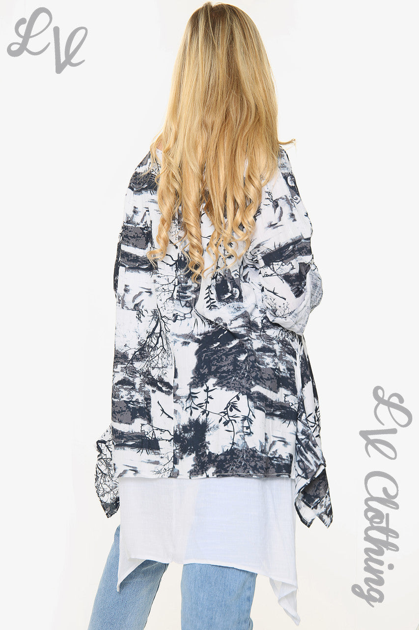 Ladies Garden Outline Print Tuniek Top Zwart Prijs WAS €10,99 NU €6,99