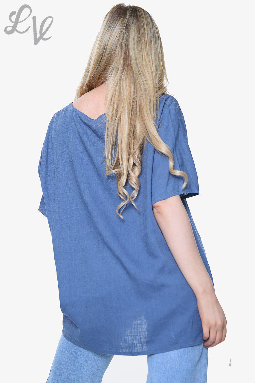 Dames Tulip Bloemenprint Top Denim Stukprijs €8,99