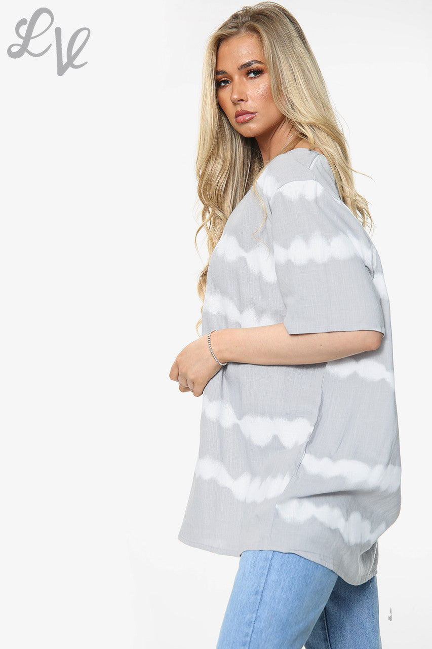 Ladies Tie Dye Stripe Print Top Silver Unit Price £8.99