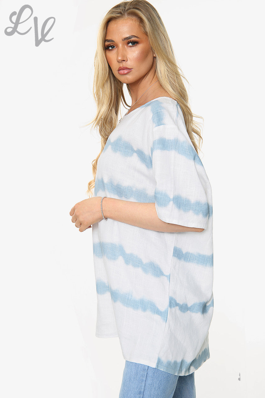 Dames Tie Dye gestreepte top Wit Stukprijs € 8,99