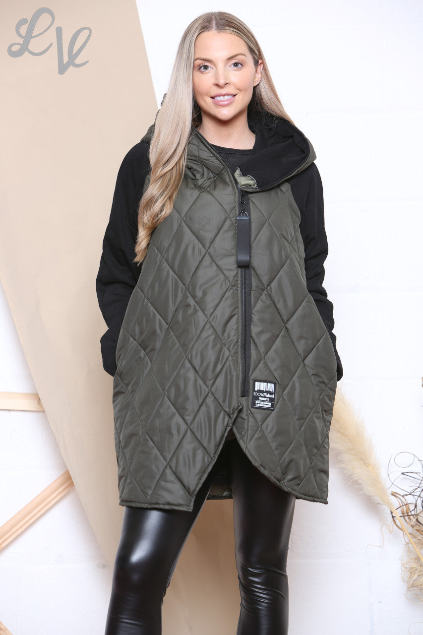 Ladies Quilted Padded Coat With Hood Khaki Unit Price £20.99