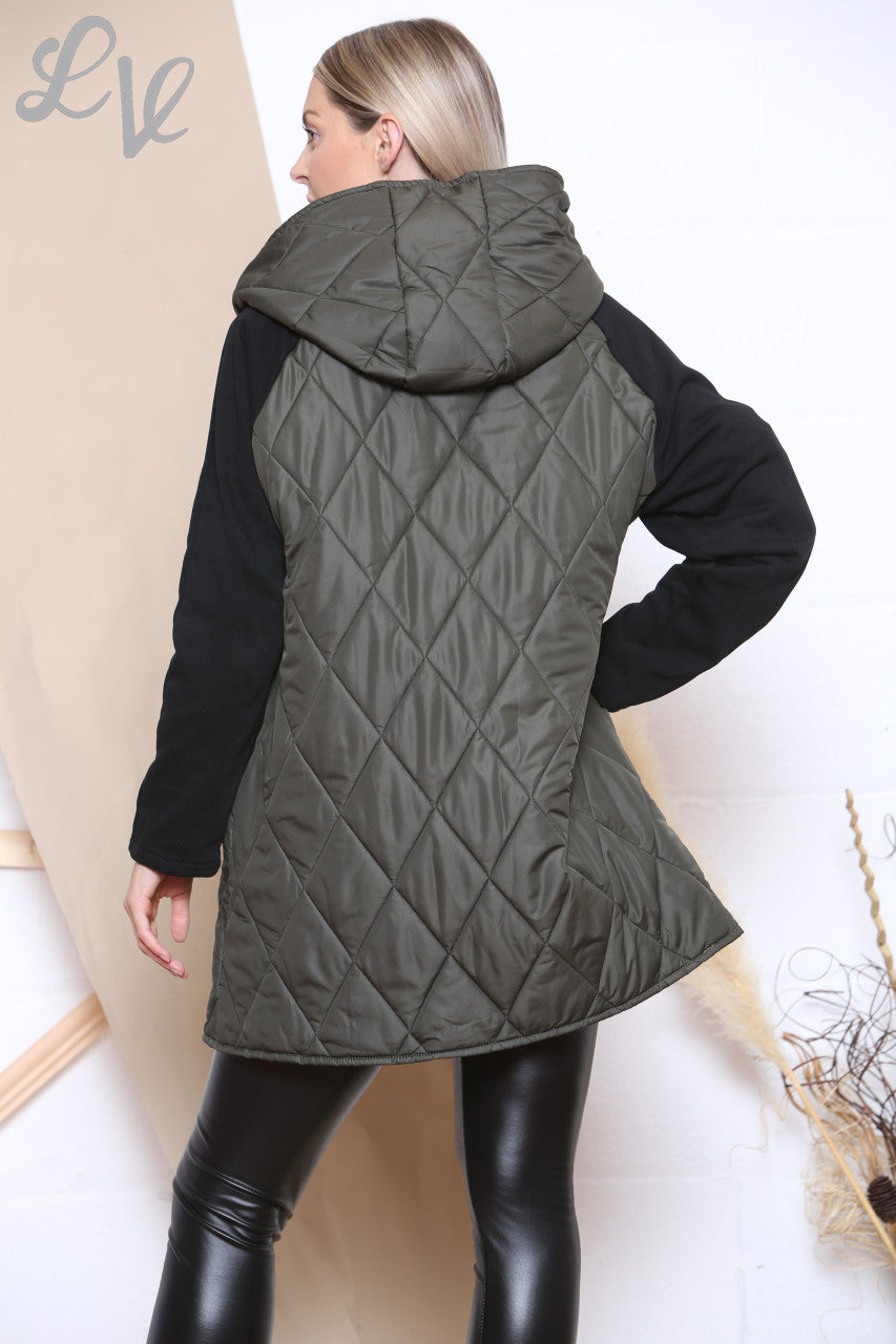 Ladies Quilted Padded Coat With Hood Khaki Unit Price £20.99