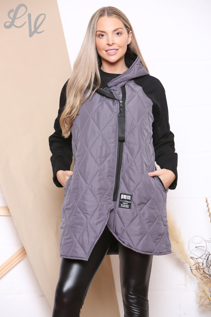 Ladies Quilted Padded Coat With Hood Grey Unit Price £20.99