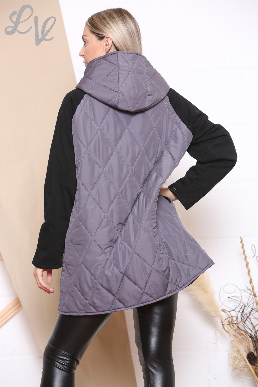 Ladies Quilted Padded Coat With Hood Grey Unit Price £20.99