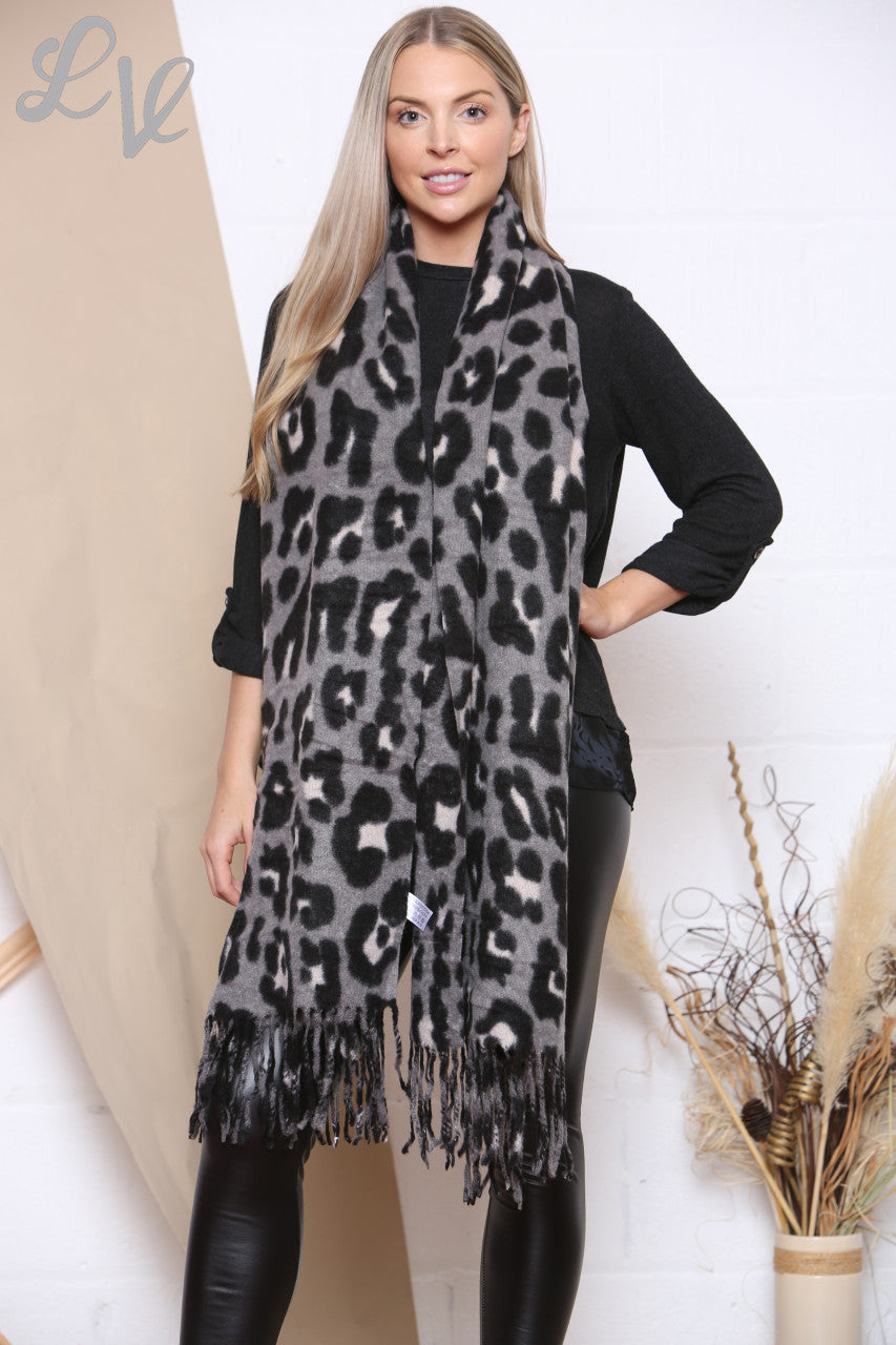 Ladies Leopard Print Scarf Grey Unit Price £9.99