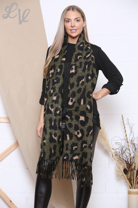 Dames sjaal met luipaardprint Khaki Stukprijs € 9,99