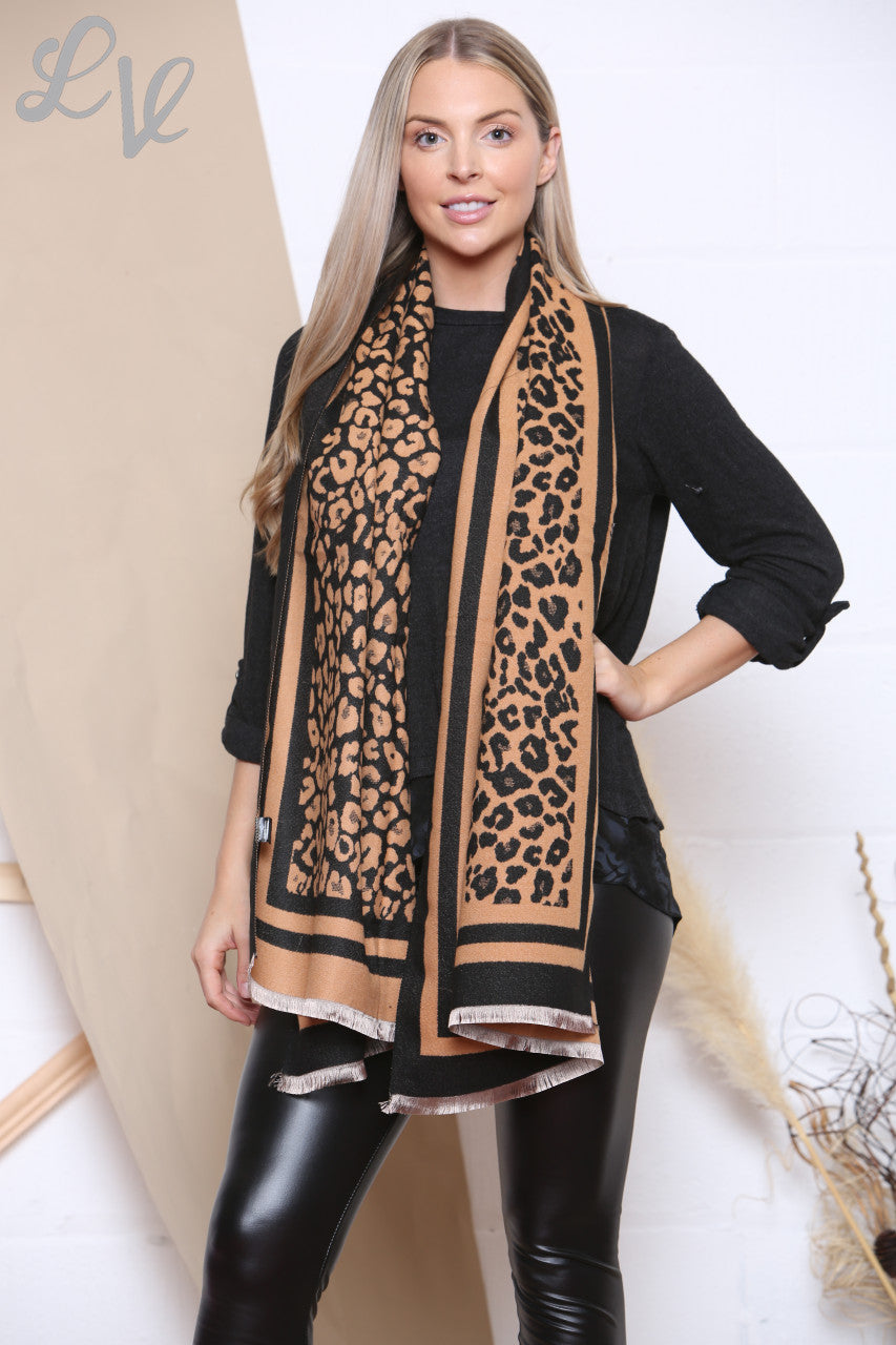 Dames Sjaal met Luipaardprint Rand Tan Prijs WAS € 8,99 NU € 4,99