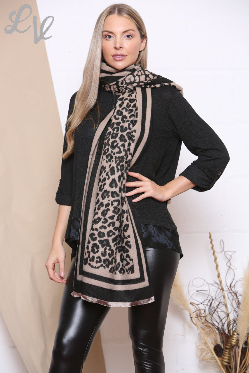 Dames Sjaal met Luipaardprint Rand Steen Stukprijs €8,99