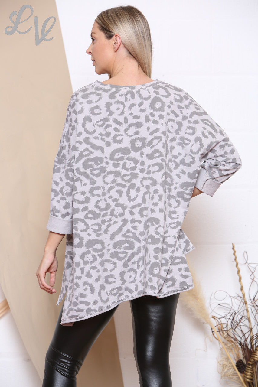 Dames Animal Leopard Print Sweatshirt Top Zilver Stukprijs € 8,99