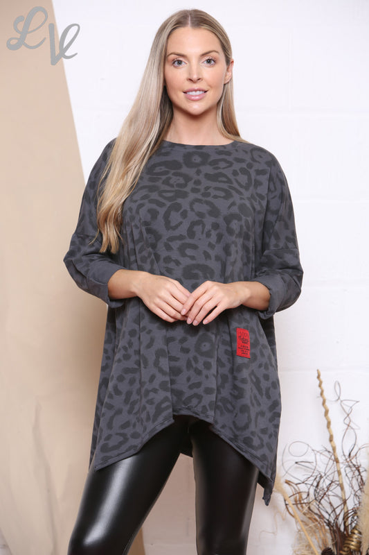 Ladies Animal Leopard Print Sweatshirt Top Charcoal Unit Price £8.99
